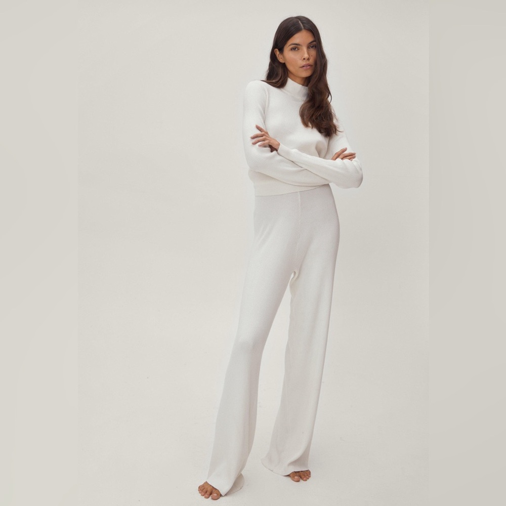 White Recycled Ribbed Knit Back-Tie Sweater Top - Like New!